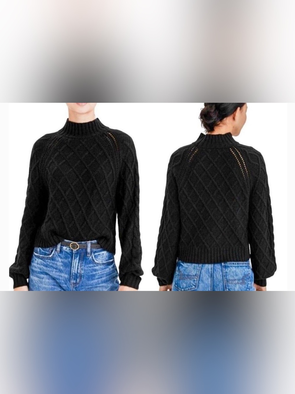 American Eagle Outfitters Black Cable Knit Mock Neck Sweater